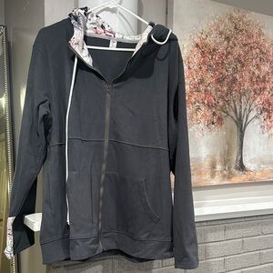 Women's Gray Zip-Up Jacket with Floral Lining